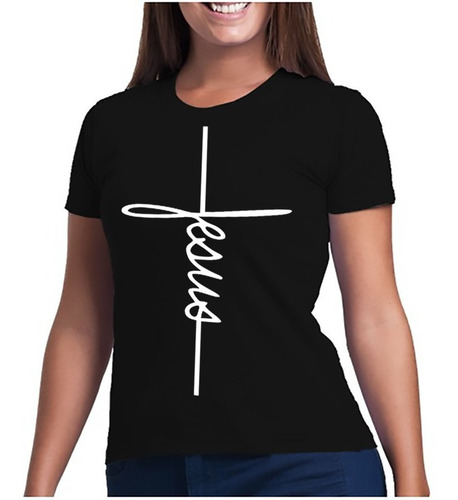 Camiseta Evangélica Feminina Jesus Baby Look Cristã Preta