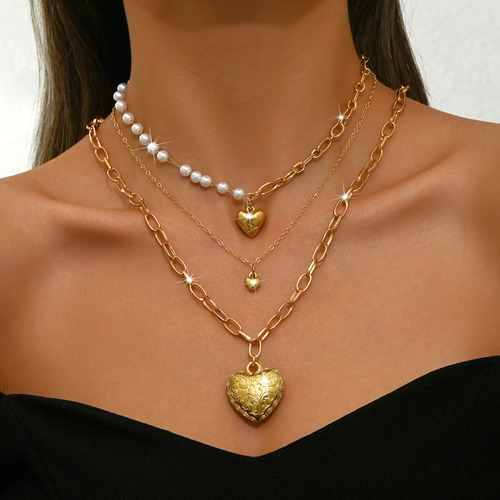 Cadena De Corazón Multicapa Con Temperamento De Perla