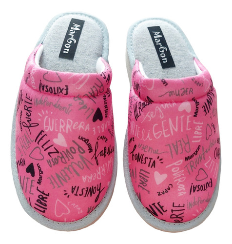 Pantuflas Dama Algodon Estampadas Frases Acolchadas!!