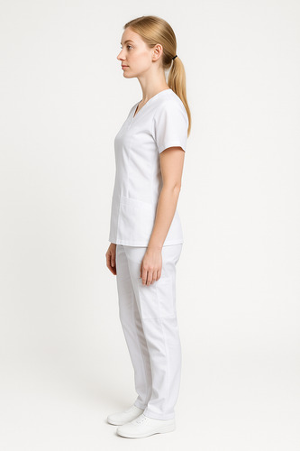 Uniforme Pijama Quirúrgica Antifluido Dama Yarea Mod. Atlas Blanco Lisa Xs