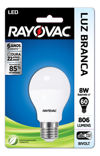 Lampada Rayovac Led A55 8w Bivolt Branca