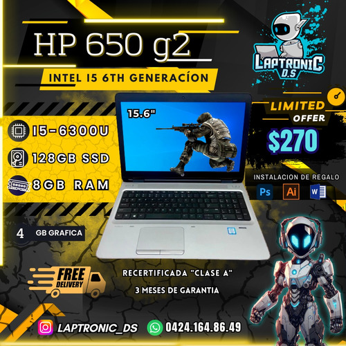 Laptop Hp 650 G2, Core I5 Sexta Gen. 8gb 128gb Ssd Expandibl