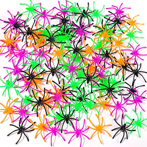 120 Pieces Halloween Realistic Plastic Spiders 4 Colors...
