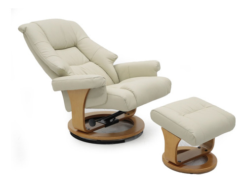 Sillon Reclinable Elegante Giratorio Otoman Taburete Vanlig® Color Beige Diseño De La Tela Lujo Vinipiel