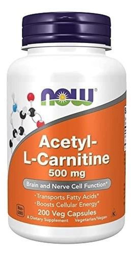 Alpha Acetil L-carnitina Now 500mg 200 Caps ,