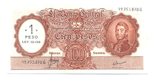 Billete Mn 100 Pesos Resellado A 1 Peso Ley Bot 2203 Sc