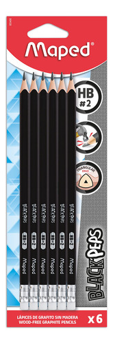 Lápiz De Grafito Sin Madera Hb2 Triangular Negro Blister 6u