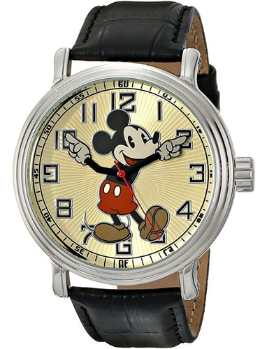Reloj Vintage Mickey Mouse 56109 Niños Niñas 56109 Disney W Color de la correa Negro Color del bisel Plateado Color del fondo Dorado