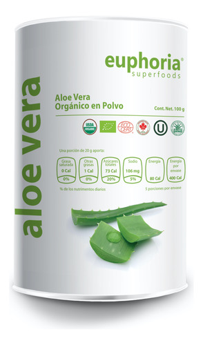 Aloe Vera Orgánico Certificado 100g Euphoria Superfoods 