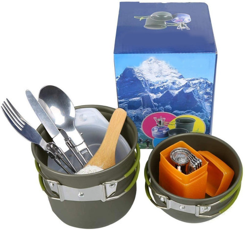 Set Ollas Outdoor Camping Cocinilla Utensilios 13 Piezas