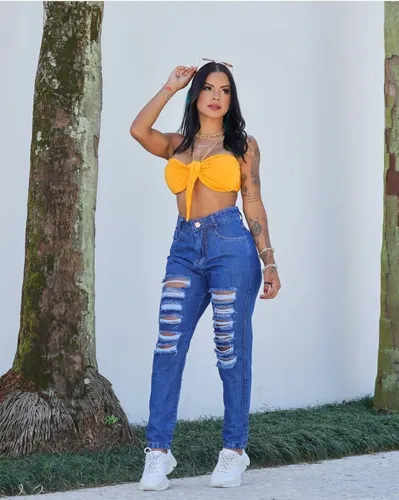 Calça jeans rasgada na cintura 2025