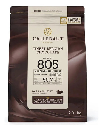 Chocolate Belga Callets Amargo 805 (50,7% Cacau)-gotas2,01kg