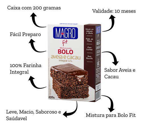 Kit Com 3 Bolo Integral Com Aveia E Cacau Magro 200g