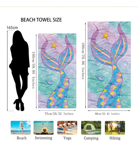 Toalla De Playa De Mezcla De Algodón Con Forma De Sirena, To