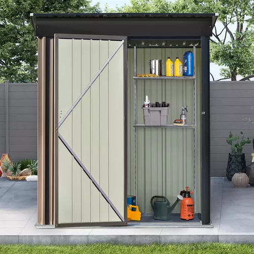 Cobertizo de almacenamiento de metal para exteriores, 5 x 3 pies, cobertizo  de jardín de acero galvanizado con puerta con cerradura, almacenamiento de