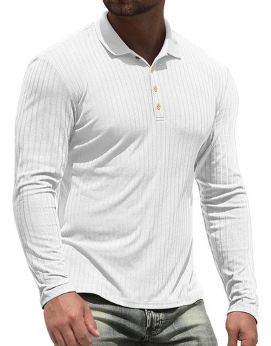 Playera Polo Casual Moda Para Hombre Slim Fit Manga Largo 