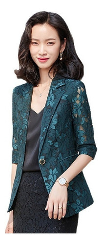 Blazer Mujer Elegante Encaje Moda Color Sólido Slim Cut