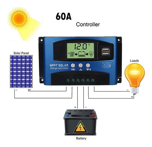 Controlador De Carga 60a Mppt Regulador De Panel Solar 12v/2