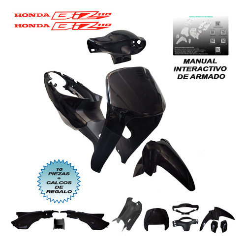 Kit Plasticos Honda Biz Negro Pintura Bicapa + Calcos Regalo