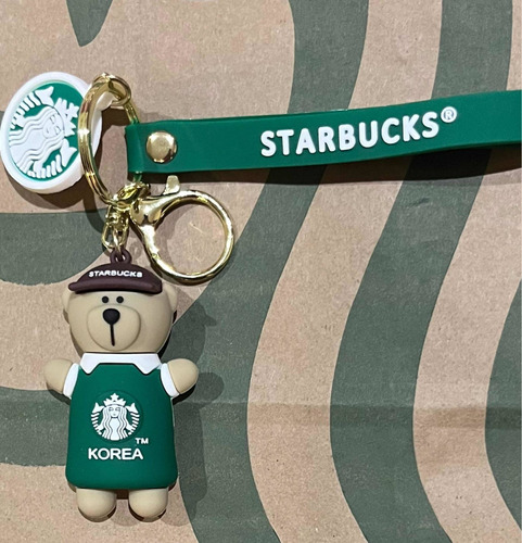 Llavero Tipo Starbucks Oso Bearista Mandil Verde Korea Gorra