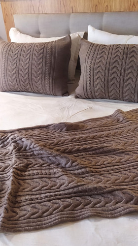 Mantas, Pie De Cama, Tejido Artesanal Lana 200 X 90 Cm Vison Trenza