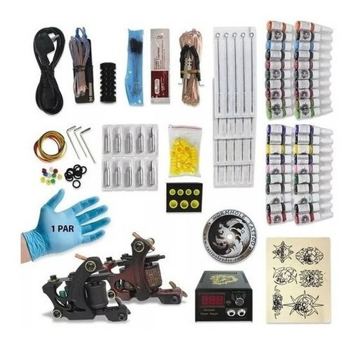 Imagen 1 de 5 de Kit Tatuaje 2 Máquinas 40 Tintas 20 Agujas 100% Original