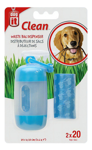 Dog It Dispensador De Bolsas Azul 2 Rollos De 20 Bolsas C/u