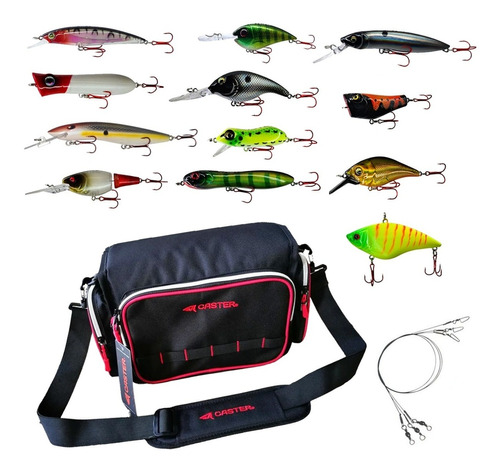 Kit Señuelos Pesca Dorado Tararira + Bolso De Pesca + Leader