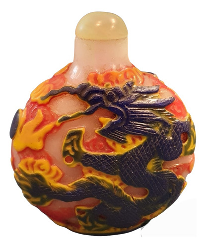 Perfumero Snuff Vidrio Bajo Relieve Dragon Chino