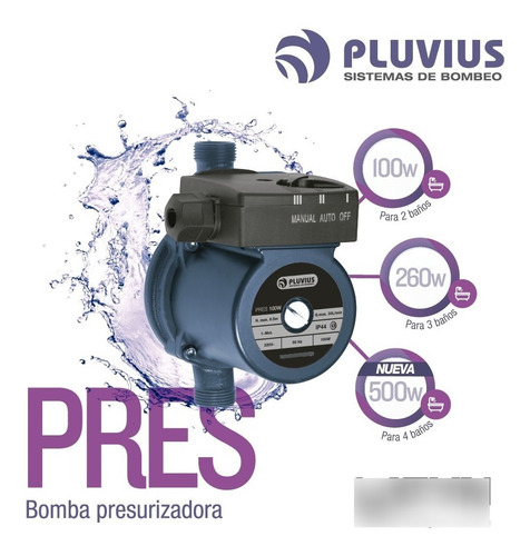 Imagen 2 de 6 de Bomba Presurizadora 260 W Automática 3 Baños Pluvius Pres260