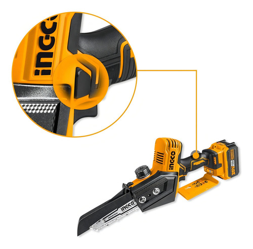 Mini Motosierra Brushless Ingco P20s 20 V 6 Pulgadas Color Naranja