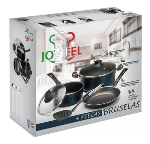 Batería Cocina Set De Ollas Sartén 4 Piezas Bruselas Full