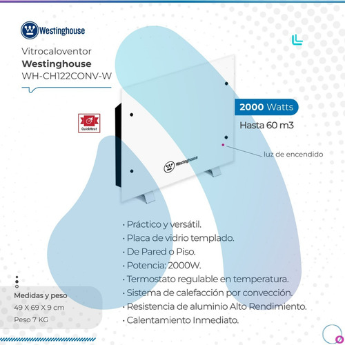 Imagen 2 de 9 de Vitrocalefactor Westinghouse Wh-ch122conv-w Blanco