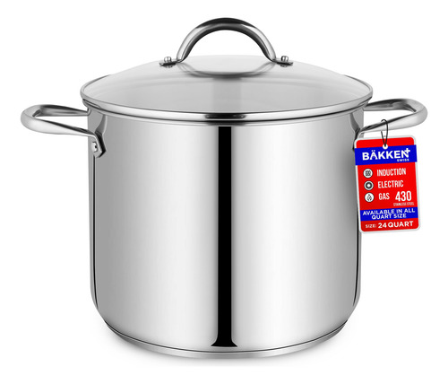 Olla De Acero Inoxidable 24 Cuartos Con Tapa De Vidrio Templ
