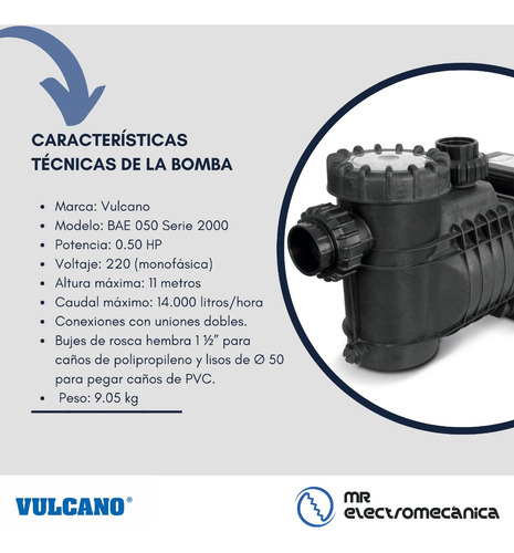 Imagen 4 de 10 de Kit Vulcano Pileta: Bomba Autocebante 1/2 Hp + Filtro Vc20