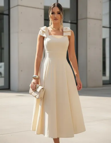 Vestido Longo De Linho Forrado Com Lacinho No Ombro Bojo