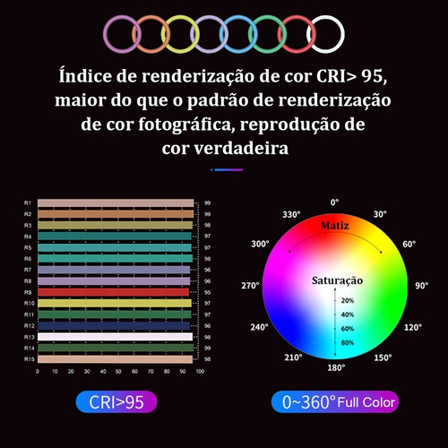 Ring Light Iluminador Rgb Led 46cm Tripé 2m Com 3 Suportes