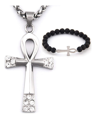 Collar Con Cruz Gungneer Ankh De Acero Inoxidable Con De Cz,