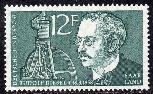Saar = Sarre Sello Mint 100° Aniv. Rudolf Diesel Año 1958  