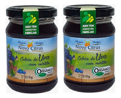 2 Geléia De Uva Com Mirtilo Orgânica Novo Citrus 210g