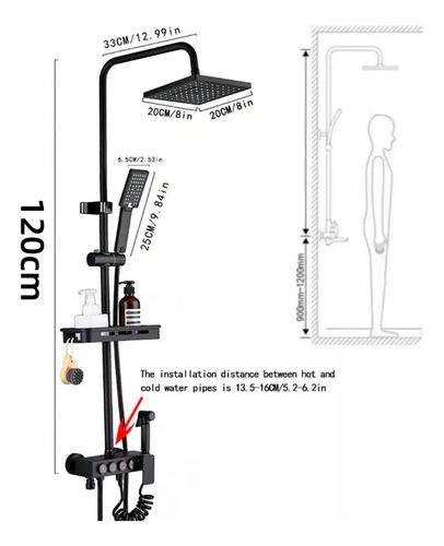 Ducha Columna Negra Push Boton Set 4 Funciones 3 Engranajes