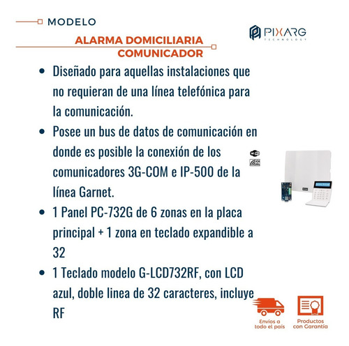 Imagen 2 de 6 de Panel Alarma Domiciliaria Wifi Garnet Pc-732g-rf + Ip-500g
