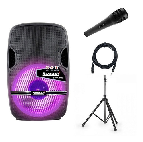 Imagen 2 de 3 de Caja Acustica Parlante Activa Kit Lexsen 80w Mic + Soporte