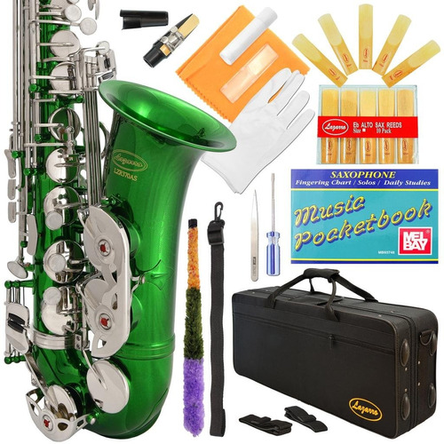 Saxofón Alto Verde Y Llaves Plateadas Lazarro Con Fu (u2c4)
