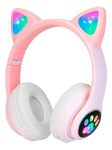 Audifonos Bluetooth Diadema Luz Led Gato Orejas Kawaii