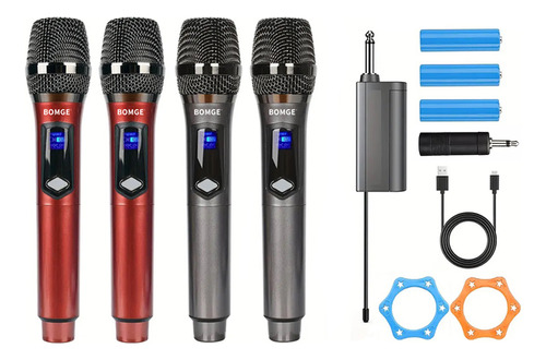 Micrófono Bomge Inalámbrico De Metal Con Receptor Uhf 4 Pzs.