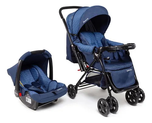 comprar Conjunto Travel System Reverse DUO Azul Rajado, Carrinho de Bebê + Bebe Conforto Cosco Kids