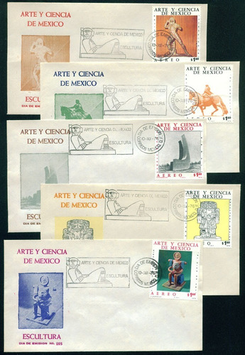 Mexico 1976 Arte Ciencia Escultura Set Sobres Fdc 1er Dia Fi