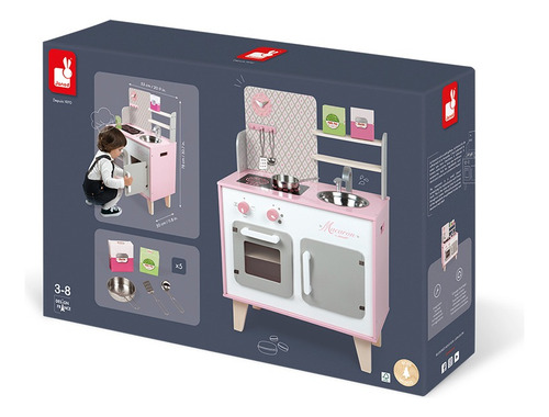 Janod - Cocina Infantil De Madera Macaron - Desde 3 Años. Color Rosa Pálido