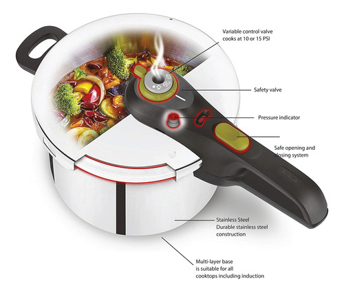 Olla A Presión T-fal P25107 De Acero Inoxidable De 6.3 Cuart